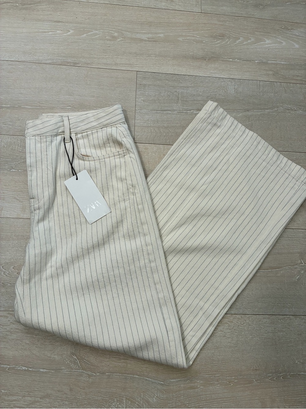 Zara Cream Pinstripe Wide-Leg Trousers